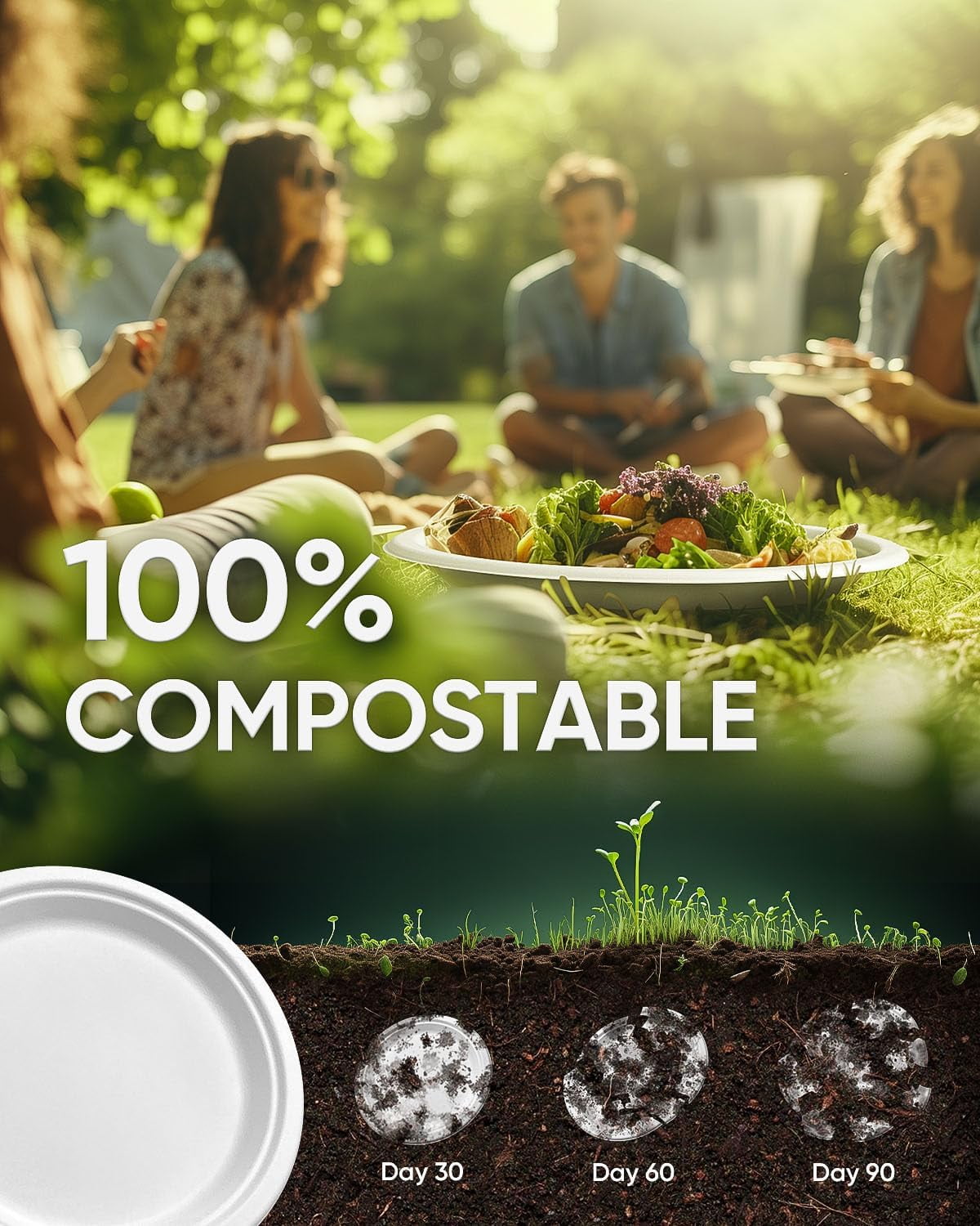 TRAHOO120 Count Compostable Paper Plates Set 7 Inch & 9 Inch