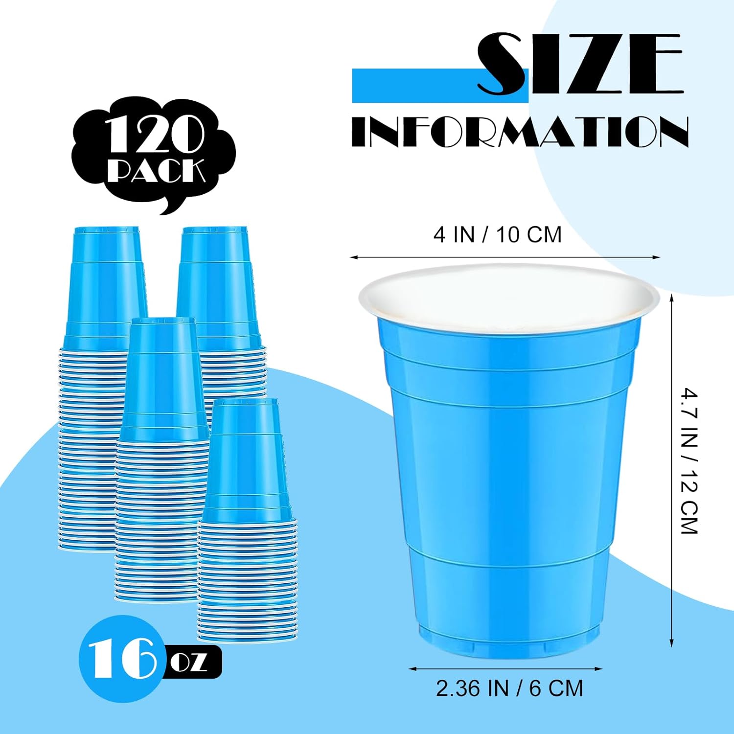 TRAHOO120 pcs 16 oz Lake Blue plastic cups 16 oz Blue plastic Drinking