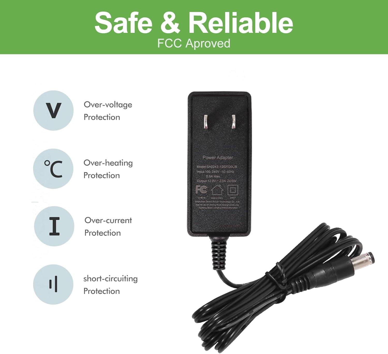 TRAHOO12V 2A Power Supply AC Adapter 2 Pack, AC 100240V to DC 12 Volt