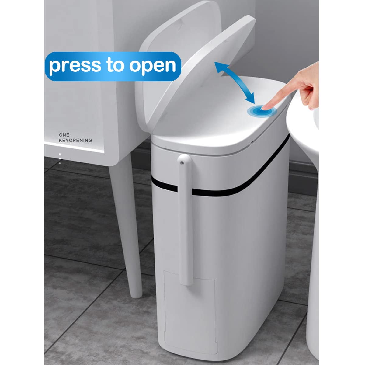 TRAHOO-14 Liter White Plastic Garbage Can with Press Top Lid, Dogproof ...