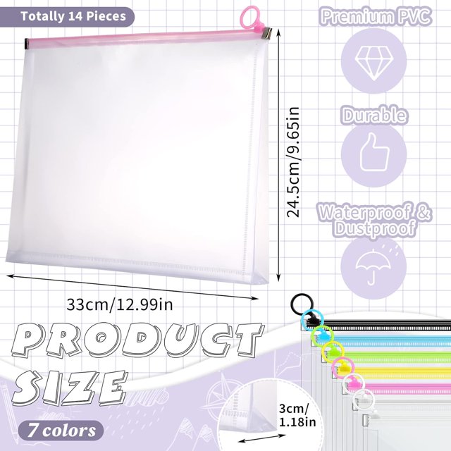 TRAHOO14 Pack Clear Plastic Zip Envelopes A4 Zipper Document Folder