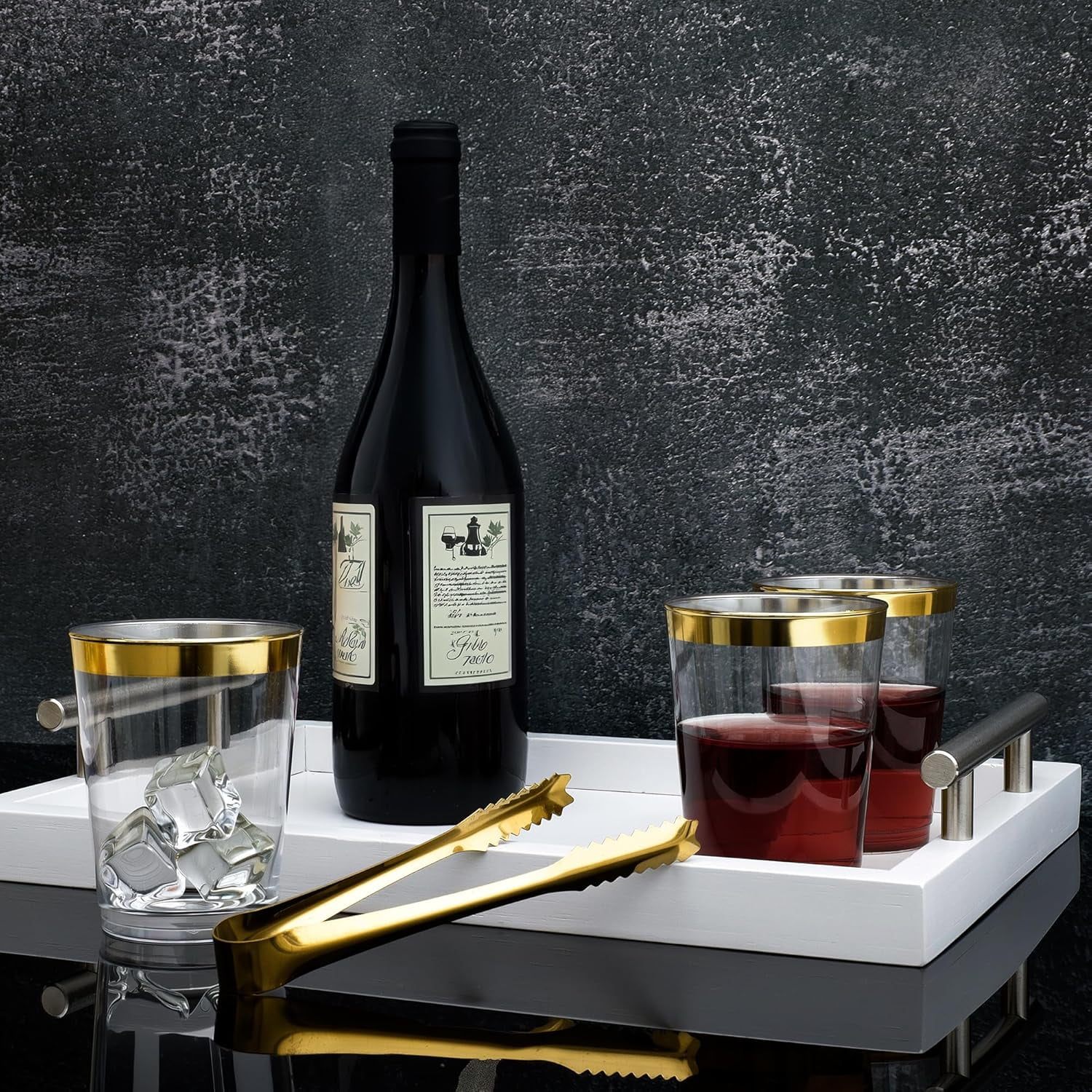 TRAHOO150 Pack 10 Oz Gold Disposable Cups Tumblers, Plastic Wine