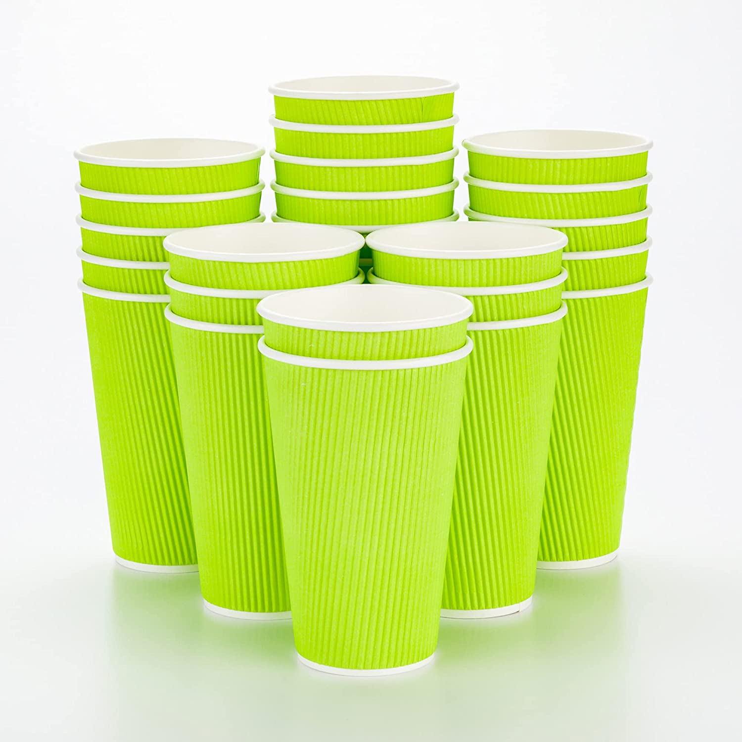 TRAHOO16 Ounce Disposable Coffee Cups 25 Ripple Wall Hot Cups For