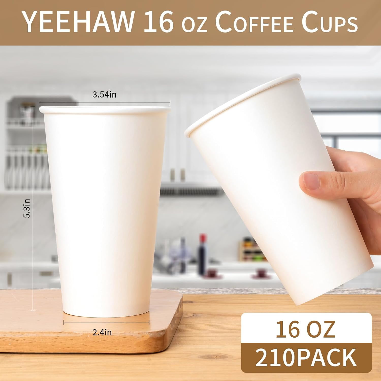 TRAHOO16 oz 210 Pack Disposable Paper Coffee Cups, Bulk White Hot to