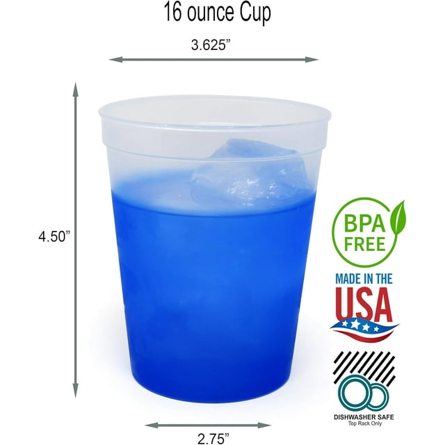 TRAHOO16 oz. Reusable Plastic Stadium Cups, 8 Pack, Made in USA, BPA