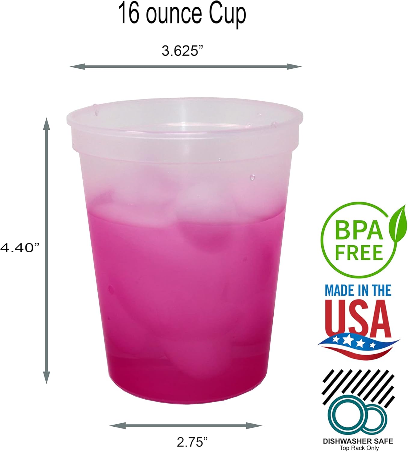 TRAHOO16 oz. Reusable Plastic Stadium Cups, 8 Pack, Made in USA, BPA