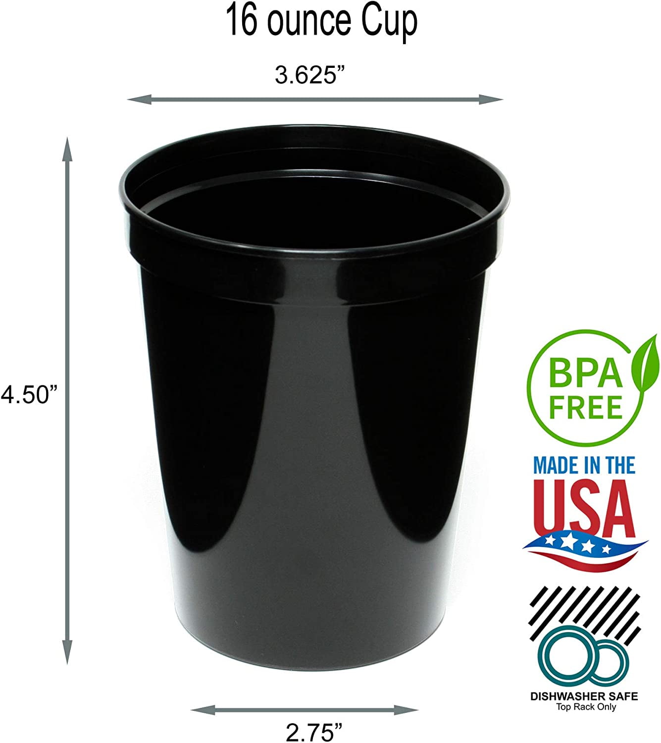 TRAHOO16 oz. Reusable Plastic Stadium Cups, 8 Pack, Made in USA, BPA