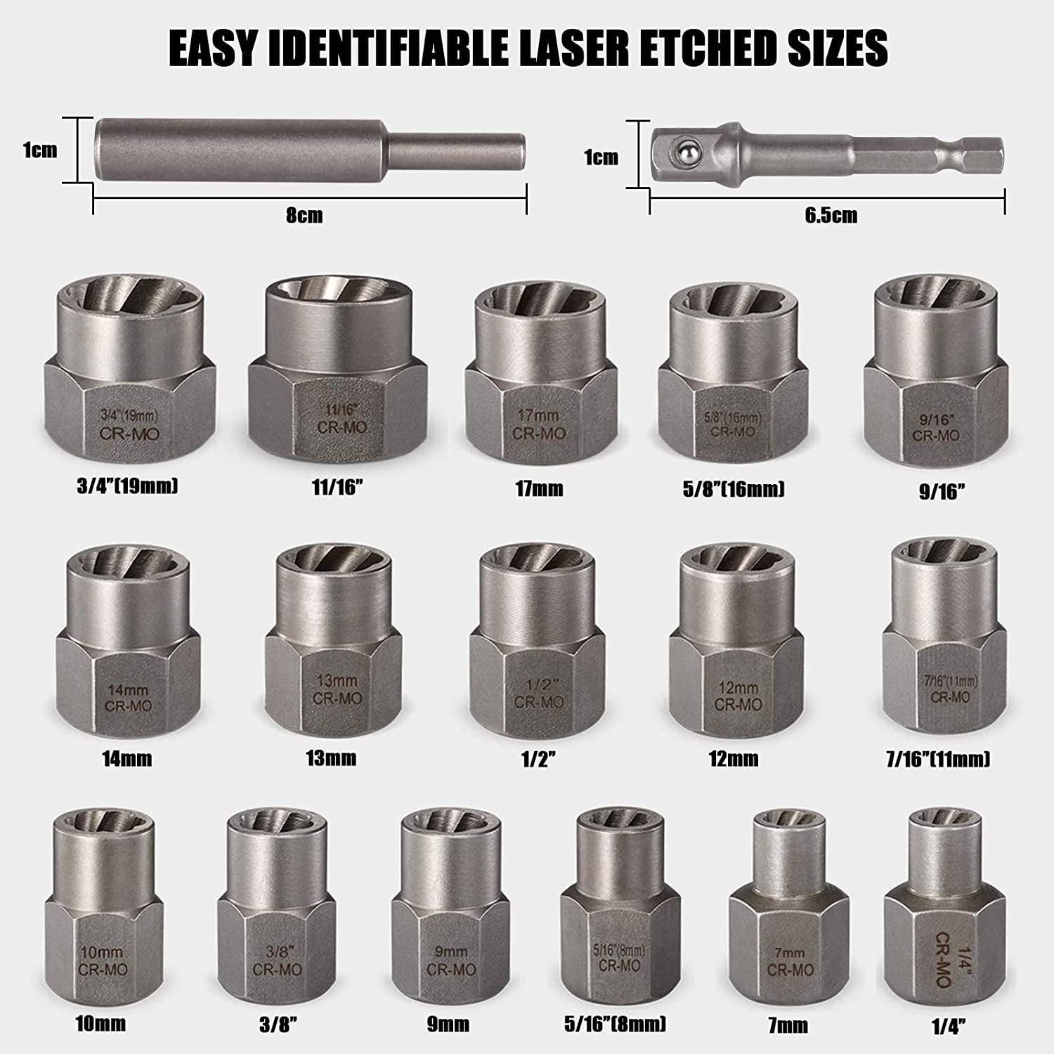 TRAHOO18Piece Stripped Bolt Extractor Kit, 3/8" Drive Rounded Bolt