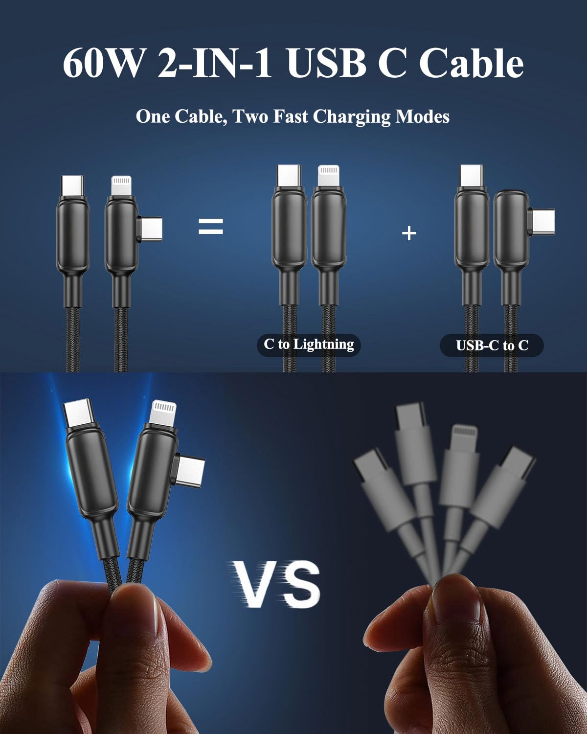 TRAHOO2 in 1 USB C to USB C/Lightning Cable, 2Pack 5FT Braided Type C