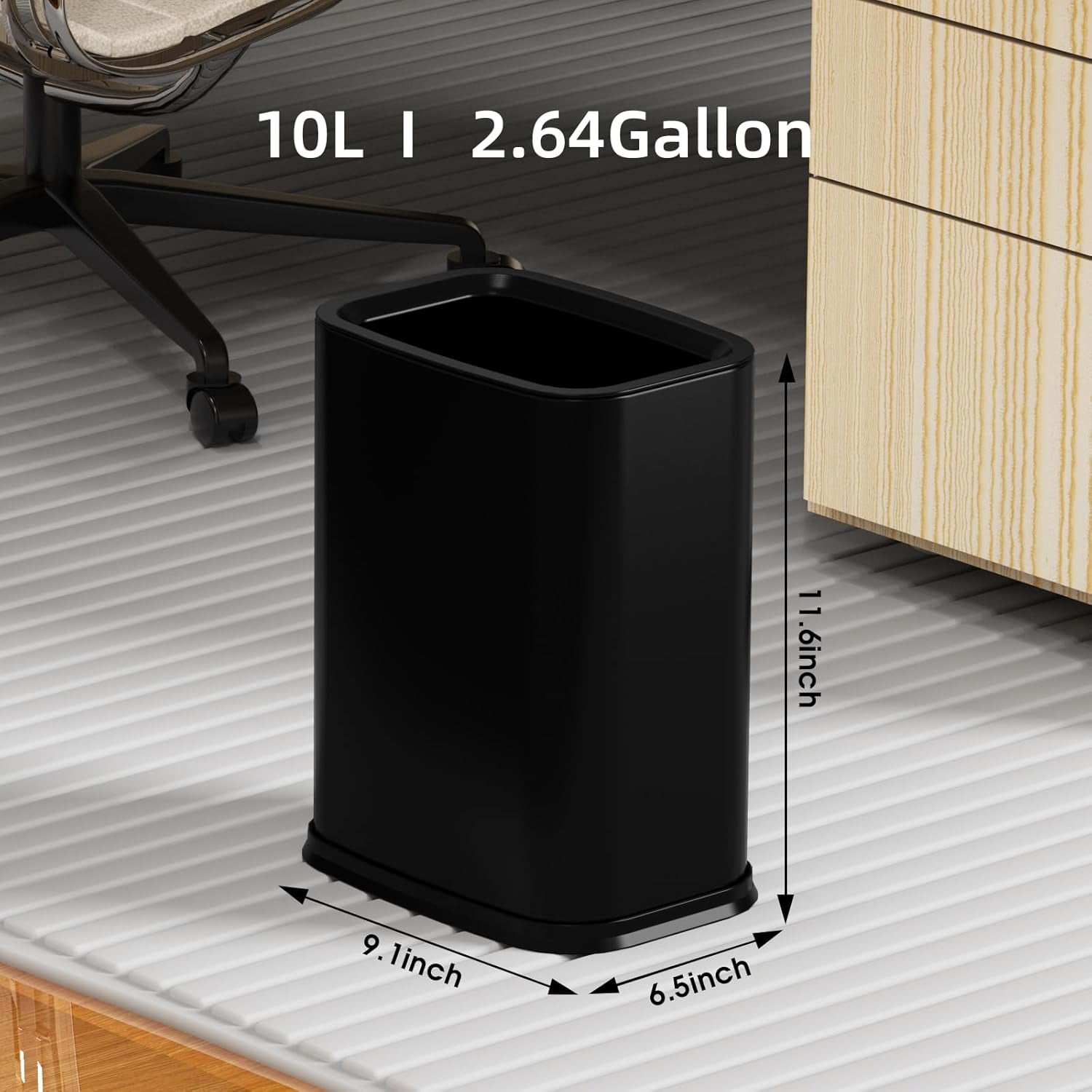 TRAHOO-2.6 Gal Black Bathroom Trash Can,Metal Waste Baskets with ...
