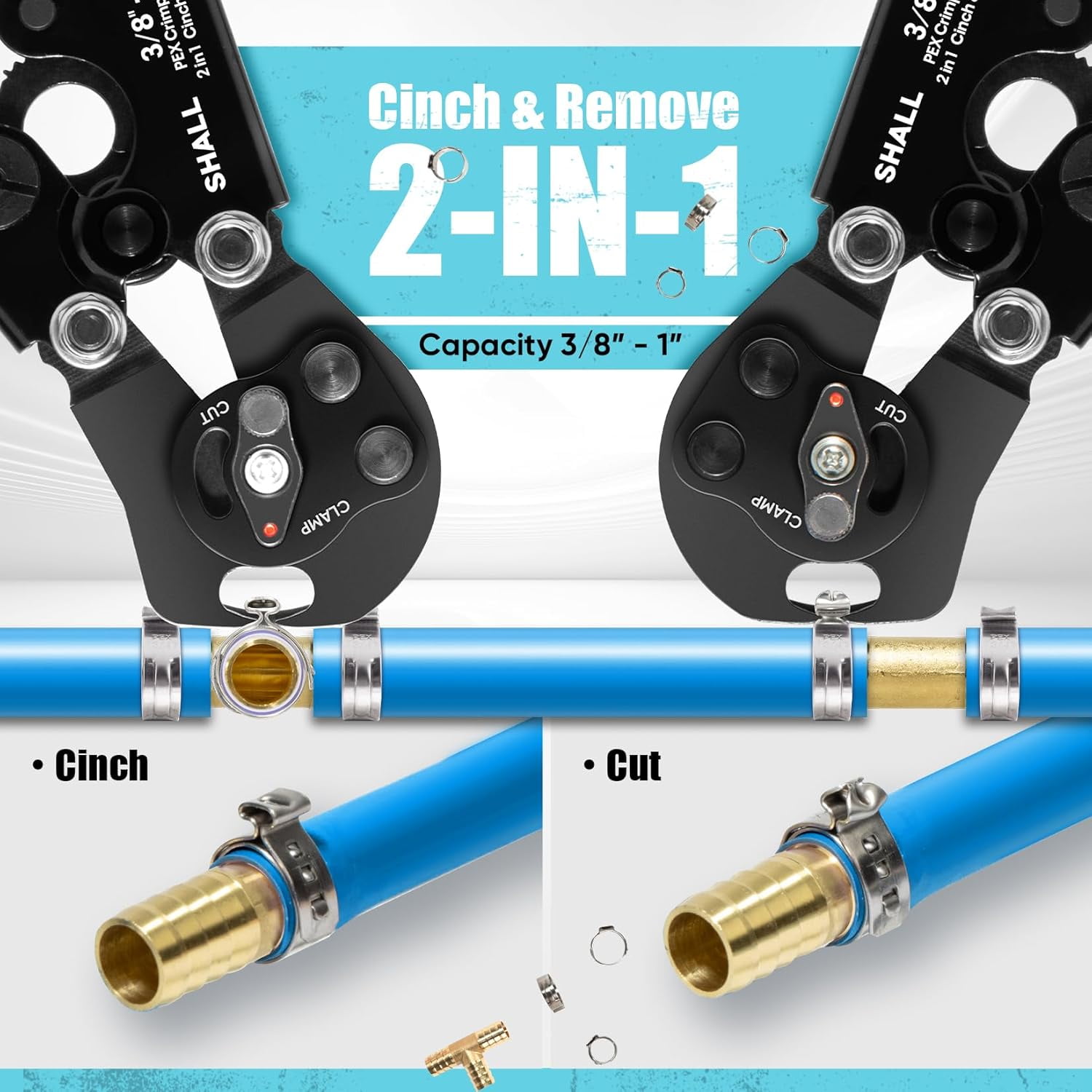 TRAHOO2IN1 Pex Crimping Clamp Cinch & Remove Tool with Pipe Hose