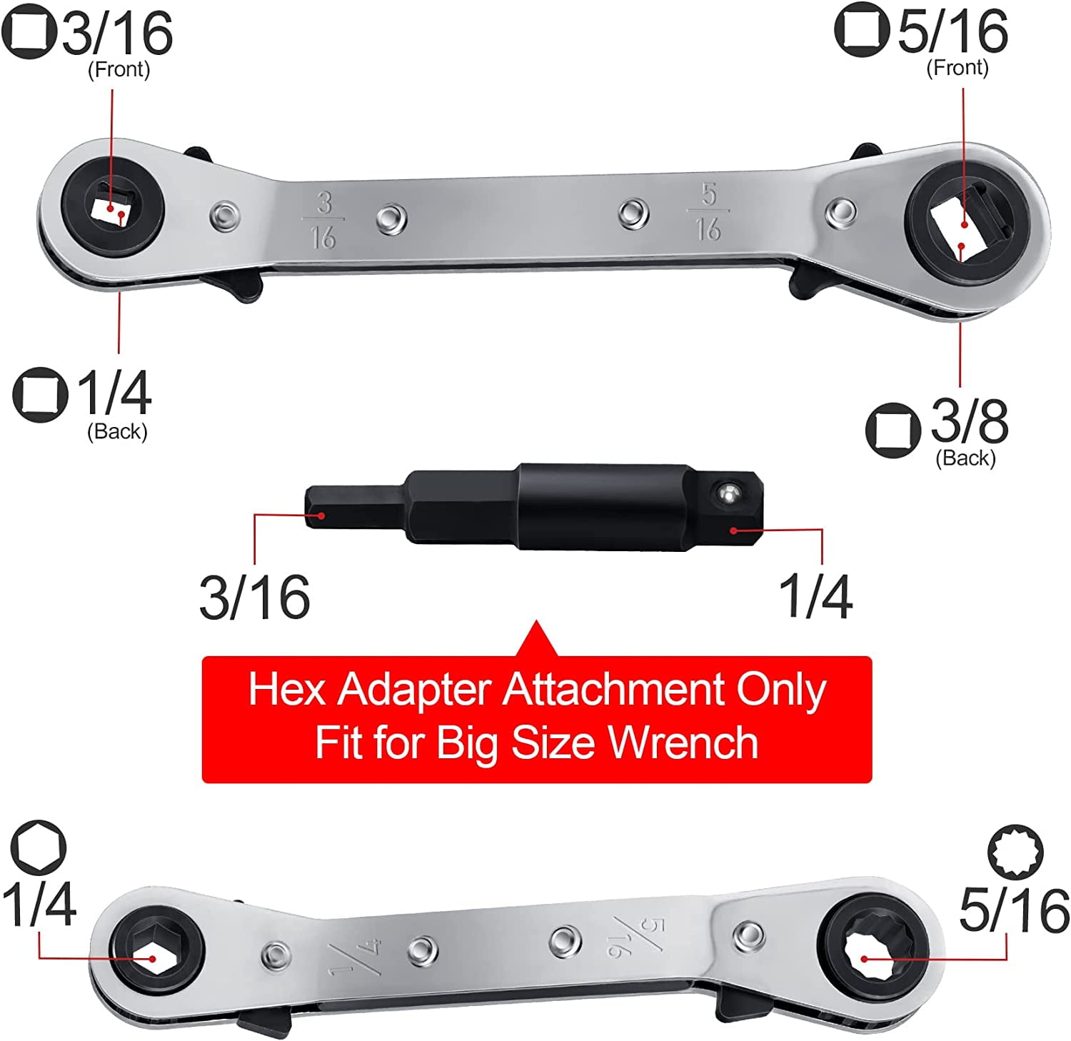 TRAHOO2 Pack 5/16 to 1/4 HVAC Service Wrench with 2 Hex Bit Adapter