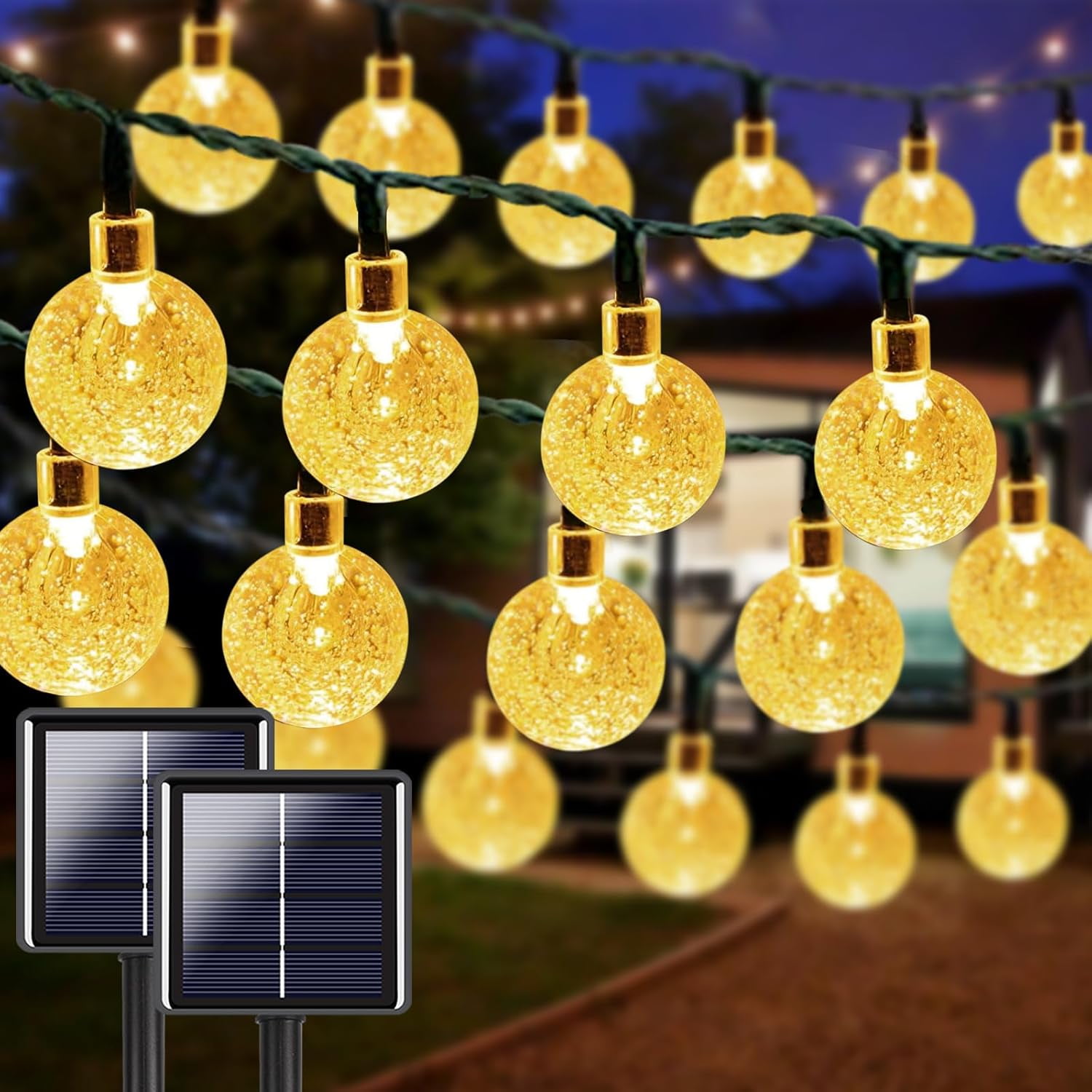 64FT Warm White LED Solar Globe String Lights for Outdoor Christmas
