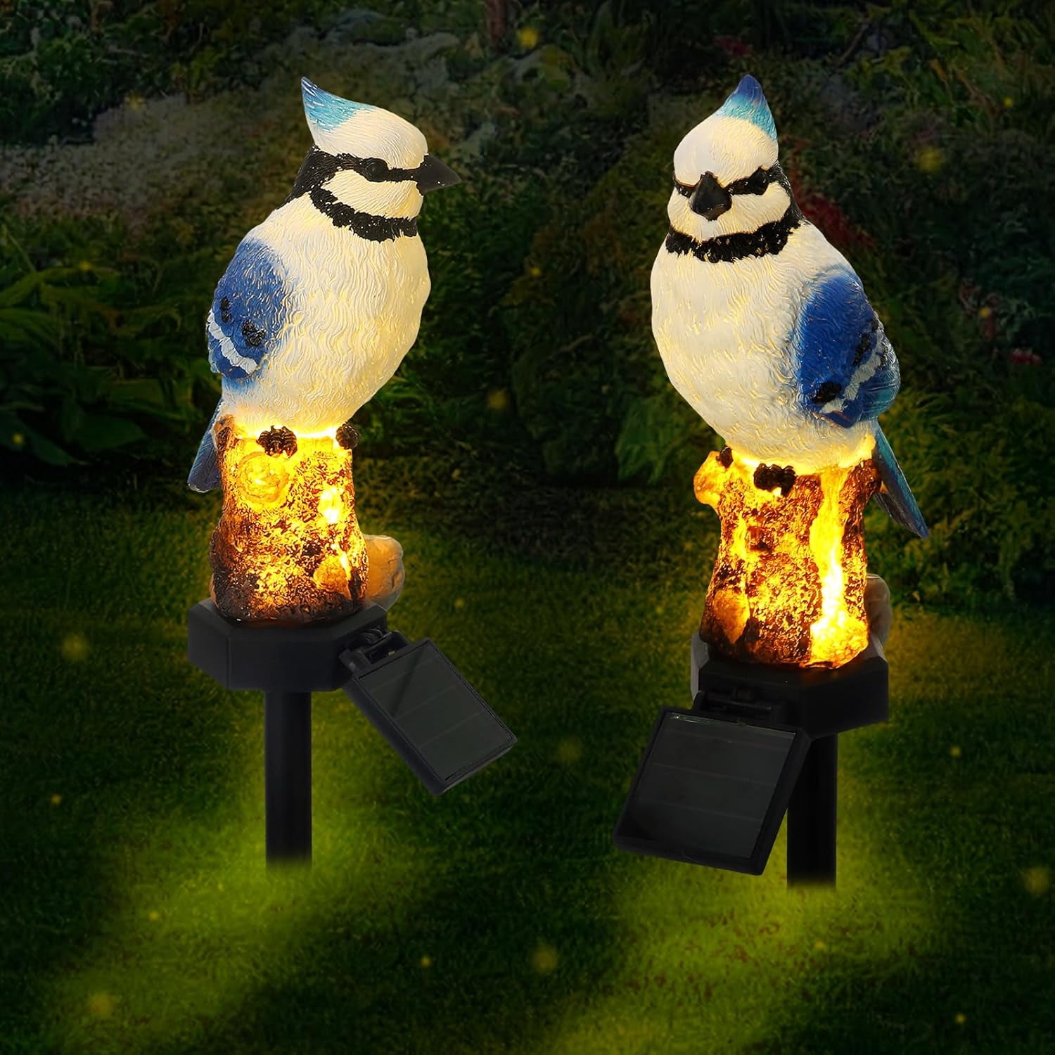 TRAHOO-2 Pack Blue Jay Solar Lights Christmas Blue Jay Outdoor Decor ...