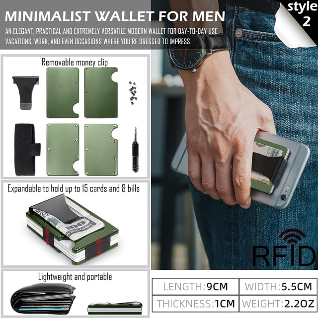 TRAHOO2 Pack Minimalist Wallet for Men, Slim Credit Card Holder RFID