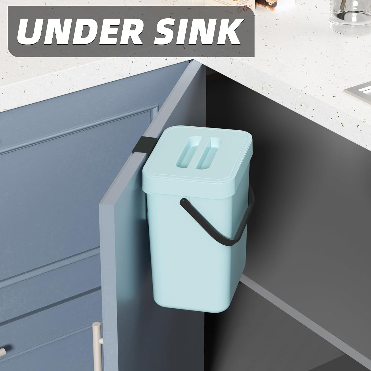 TRAHOO-2 Pack Small Trash Can with Lid, Under Sink Sealed Compost Bin ...