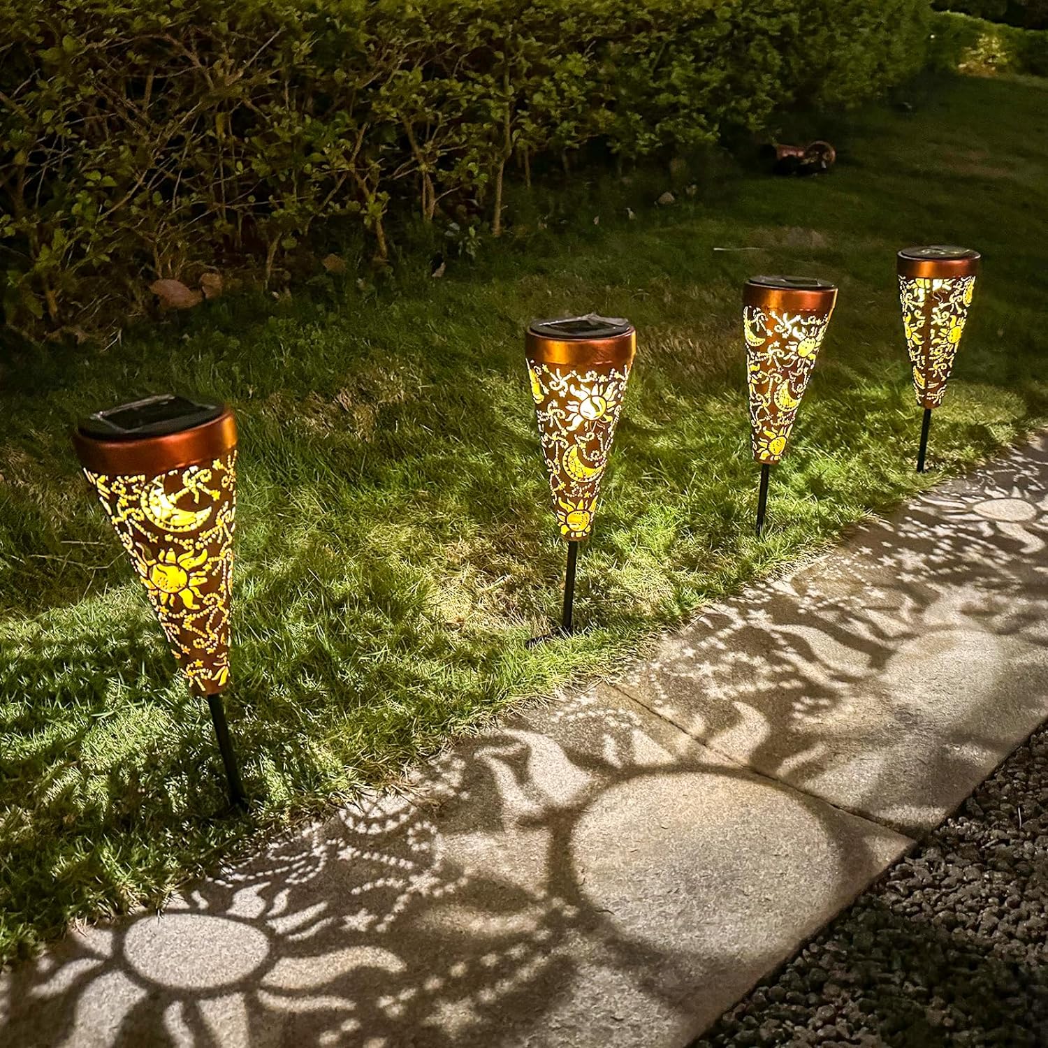 TRAHOO-2 Pack Sun and Moon Solar Pathway Lights Outdoor,Metal Garden ...