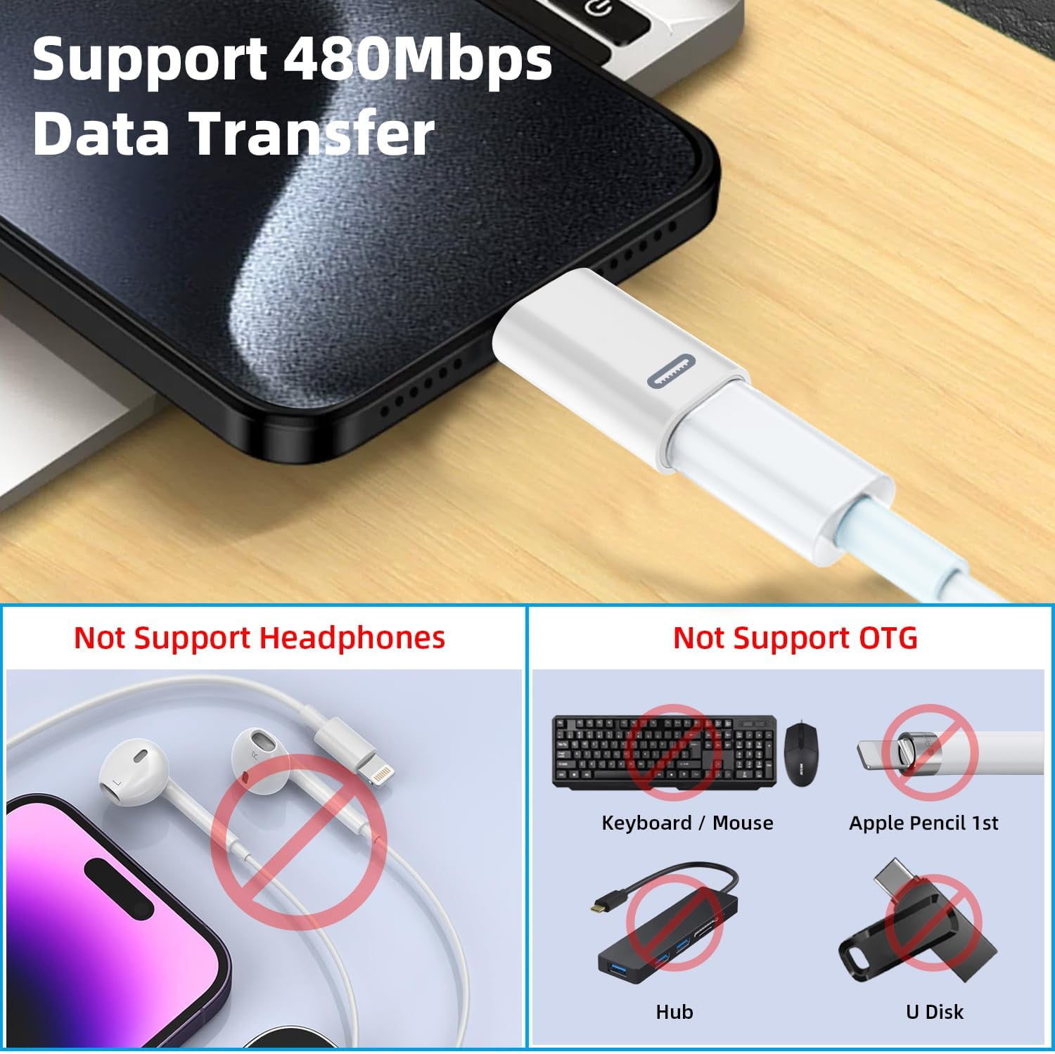 TRAHOO2 Pack USBC Male to Lightning Female PD Fast Charging Adapter