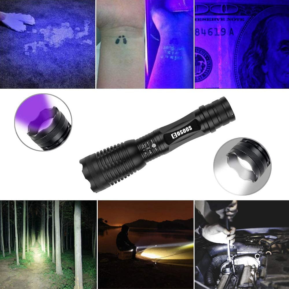 TRAHOO2 Pack UV Flashlight Blacklight, 2 in 1 LED Tactical Flashlight
