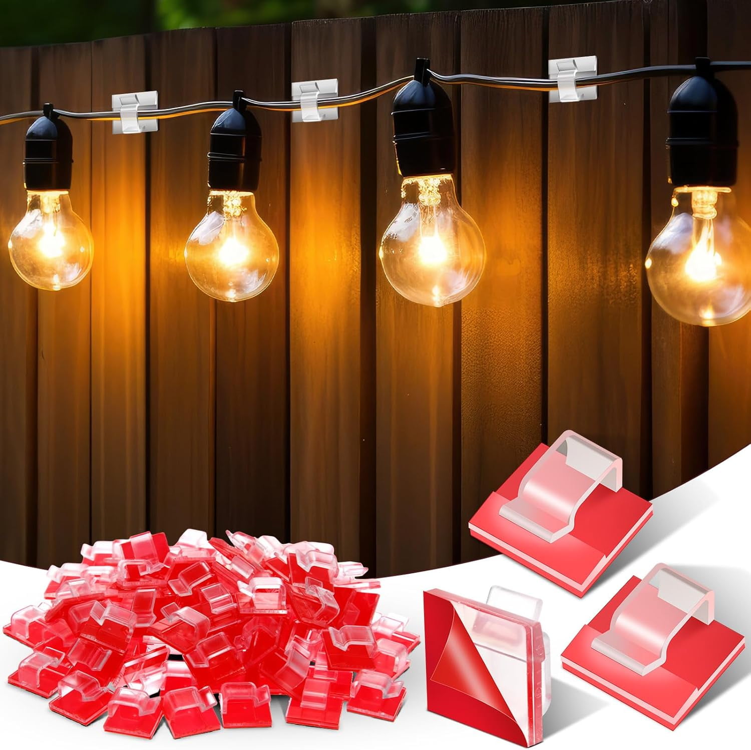 TRAHOO-200 Pcs Outdoor Light Clips Clear Adhesive Cable Clips for ...
