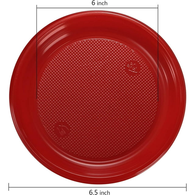 TRAHOO200 Pieces 6 Inch Red Disposable Plates, Plastic Dessert Plates
