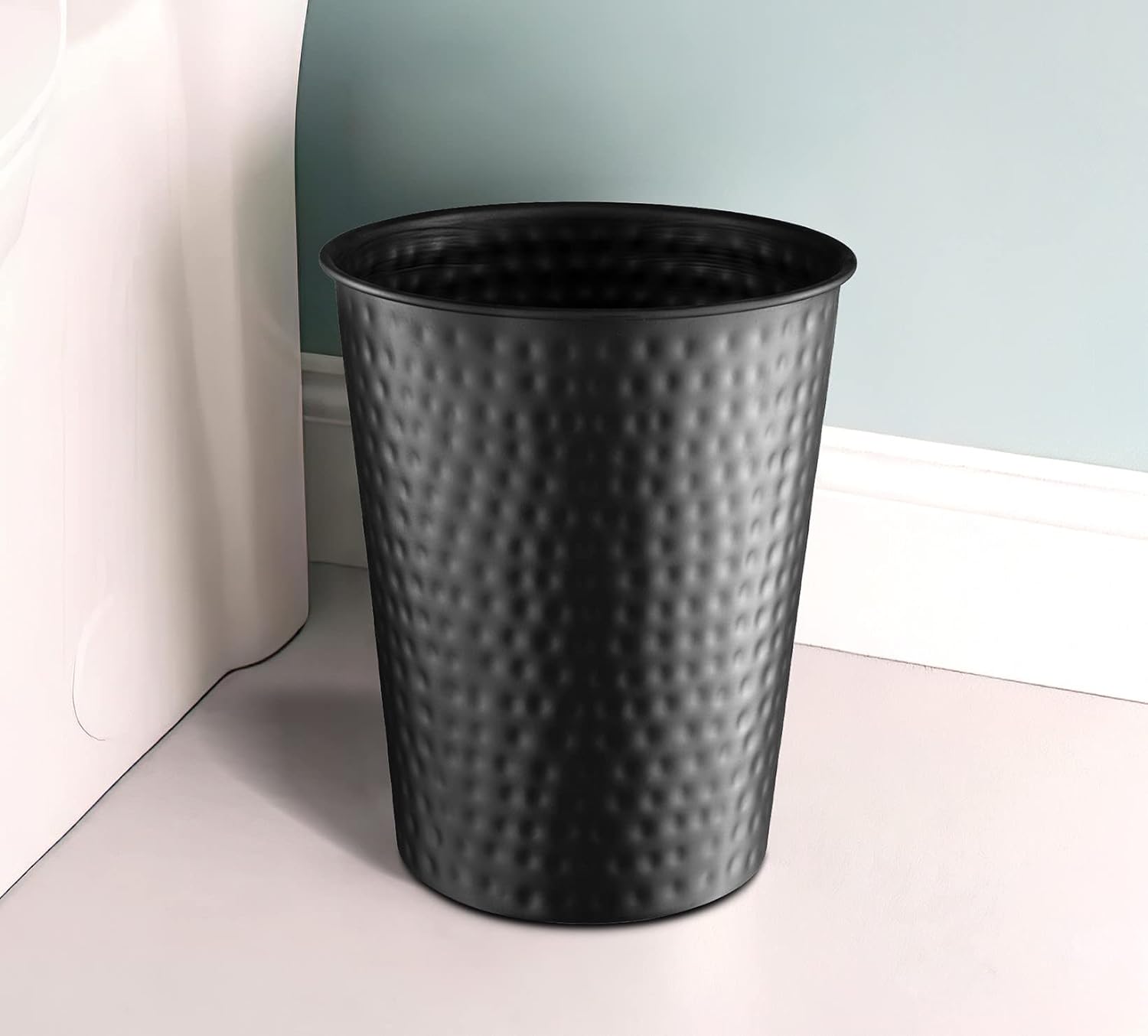 TRAHOO-20128 Hand Hammered Metal Wastebasket Trash Can for Home Office ...