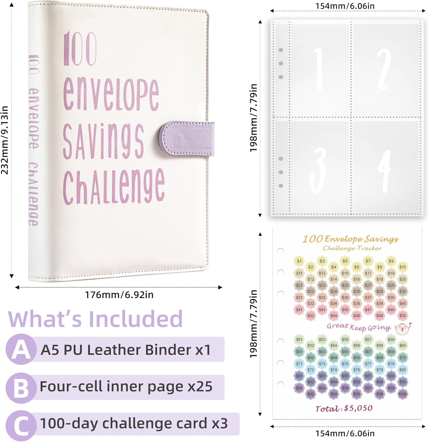 TRAHOO2024 New 100 Envelopes Money Saving Challenge Budget Binder, Bi