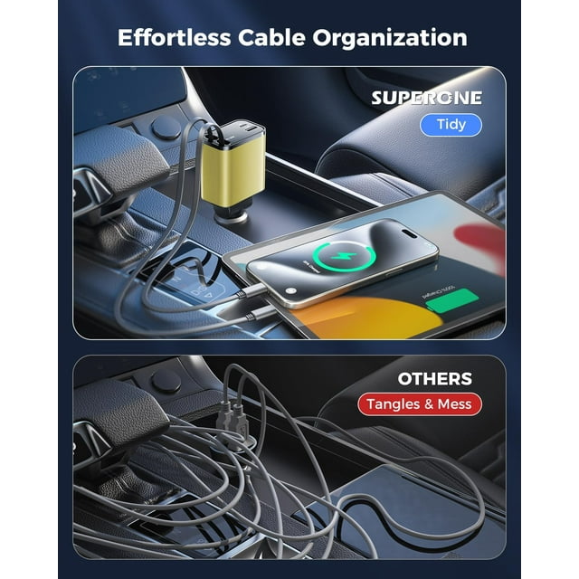 TRAHOO[2024 Upgraded] 4 in 1 Retractable Car Charger, Smaller Fast Car