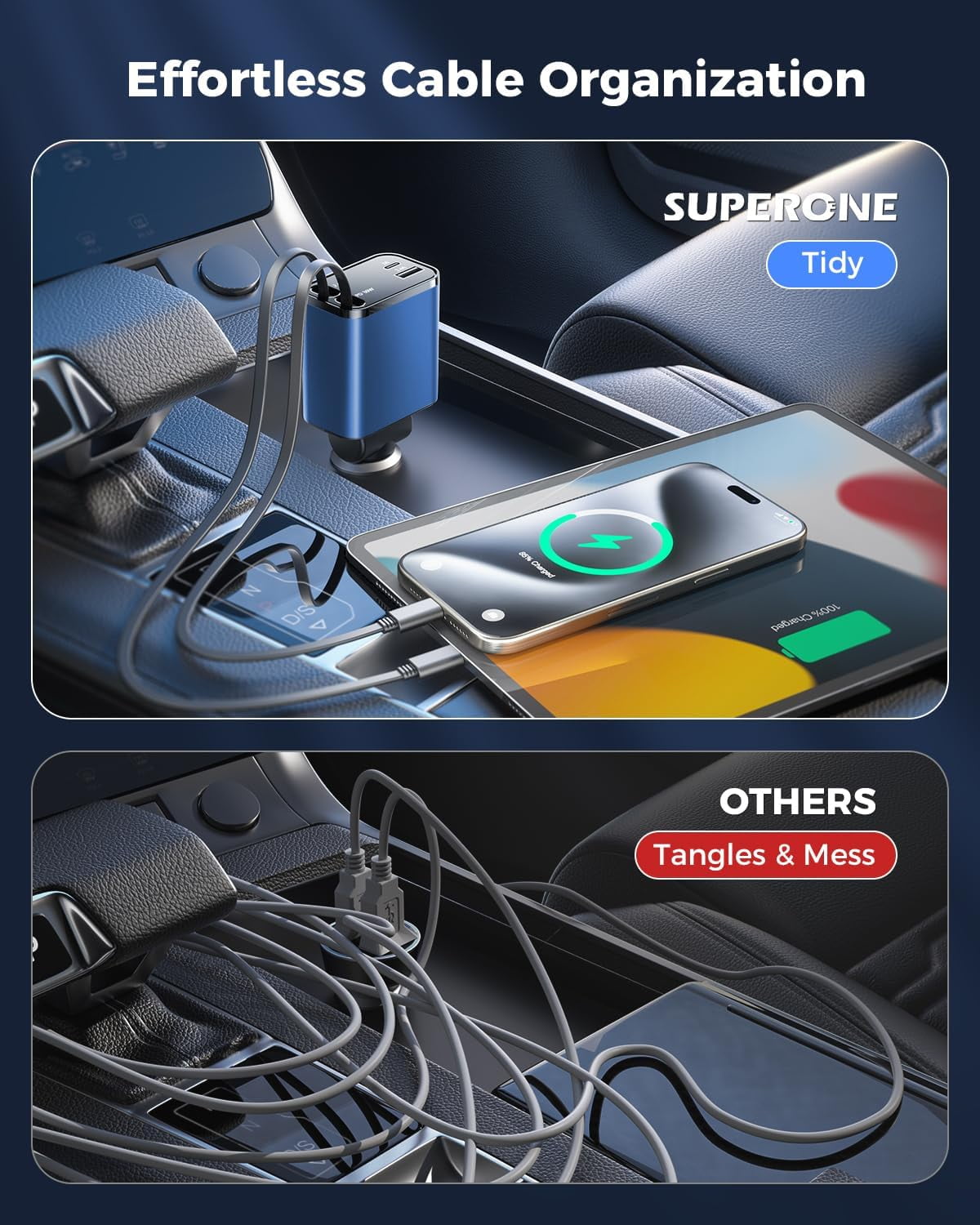 TRAHOO[2024 Upgraded] 4 in 1 Retractable Car Charger, Smaller Fast Car