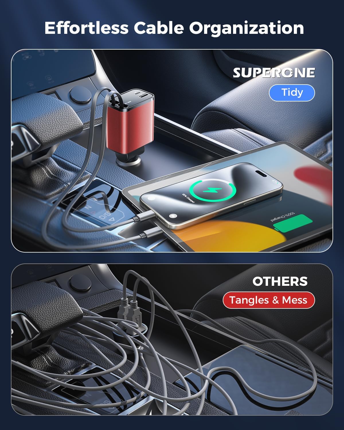 TRAHOO[2024 Upgraded] 4 in 1 Retractable Car Charger, Smaller Fast Car