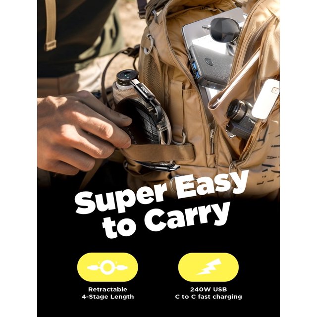 TRAHOO240W Retractable USB C Cable, USB C to USB C Retractable