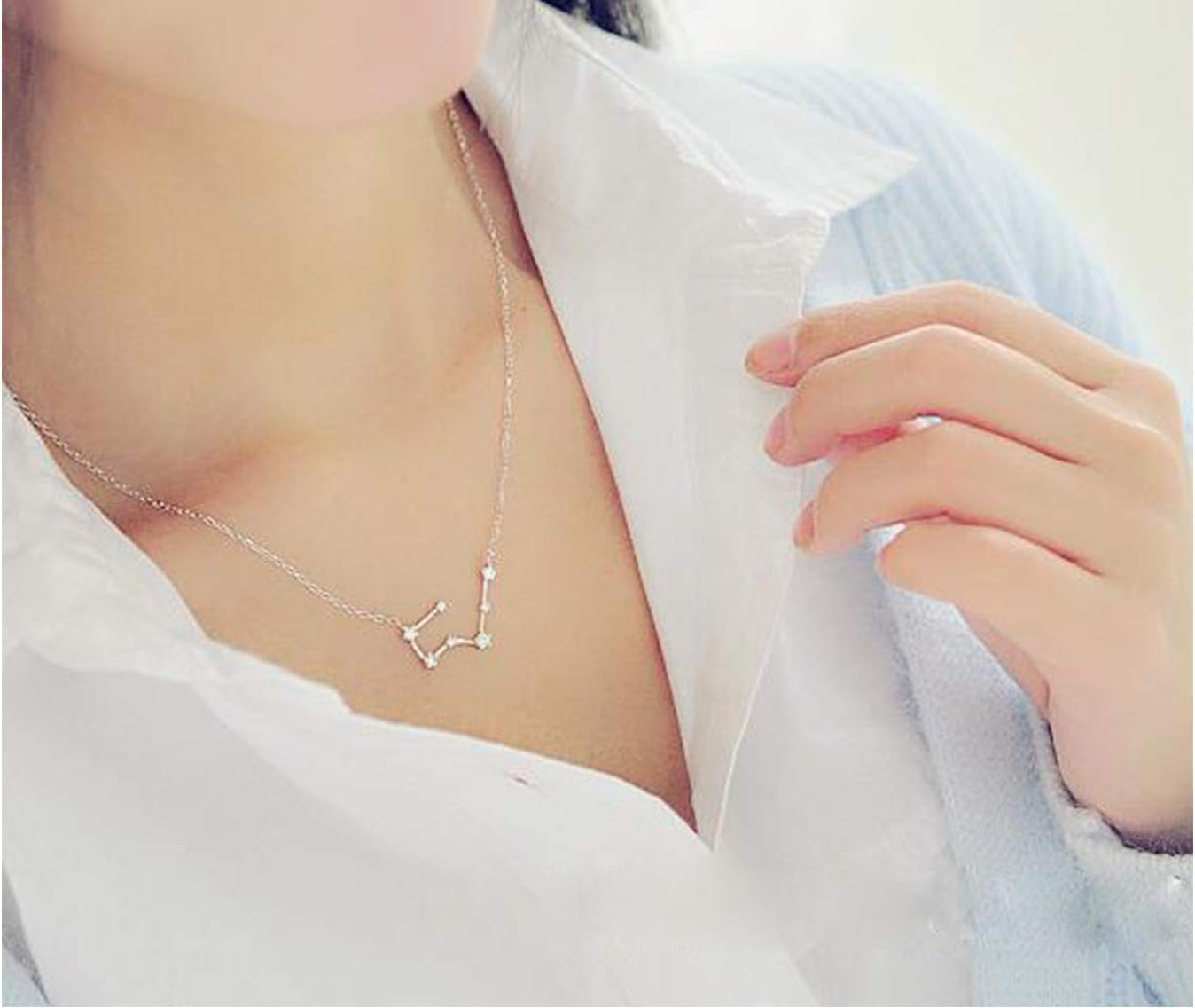 TRAHOO-2PCS Zodiac Sign Necklace for Women Stocking Stuffers for Women 12 Constellation Necklace Cz Astrology Zodiac Gift
