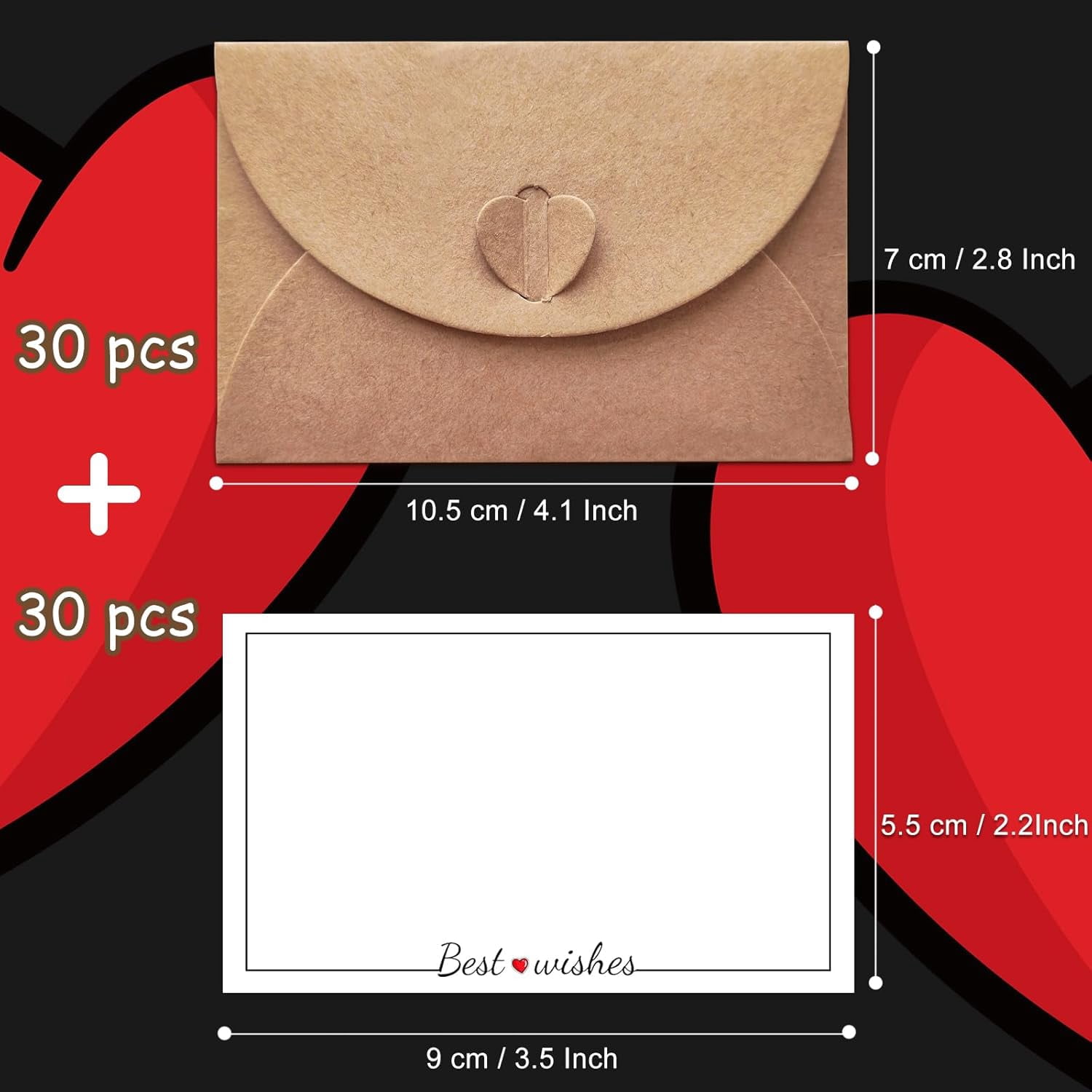 TRAHOO-30 pcs Mini Envelopes with Cards Little Kraft Paper Envelopes ...