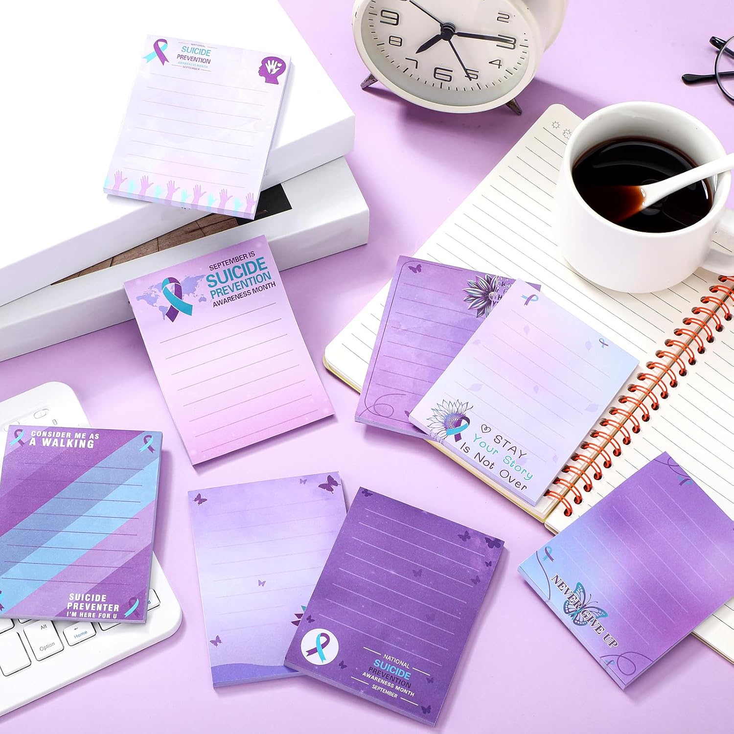 TRAHOO32 Pads Suicide Prevention Awareness Sticky Notes Bulk Purple