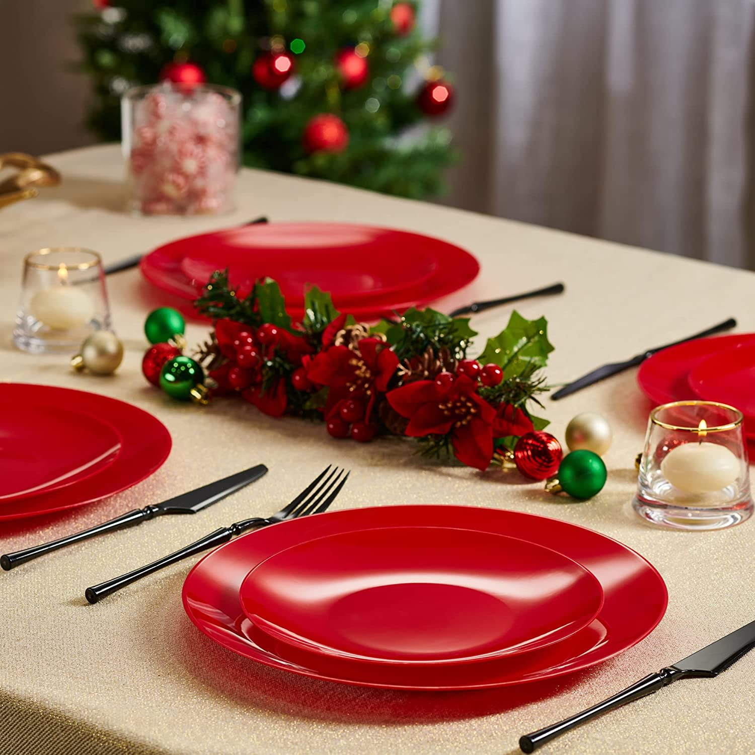 TRAHOO32 Piece Combo Plates Christmass Set includes 167'' inch Plates