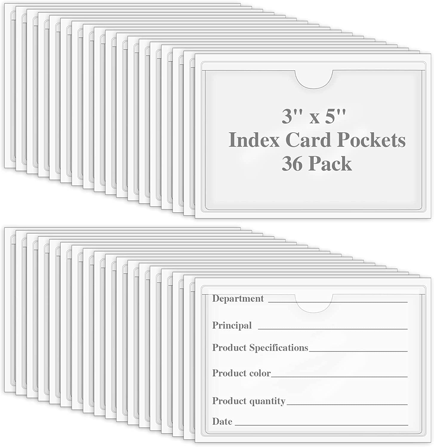 TRAHOO36 Pack Adhesive 3" x 5" Index Card Pockets with Top Open for
