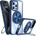 TRAHOO360° Rotatable Ring & 180° Foldable Stand for iPhone 15 Pro Max Case Clear, Compatible