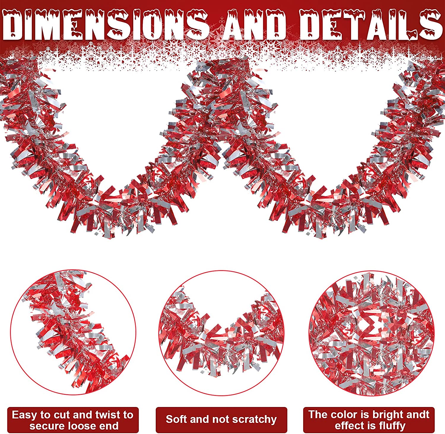 Halloween Tinsel Garland With Ghost Fairy Lights - 6.6ft Shiny Metallic Garland & 23 LED Copper String Lights For Party Decor