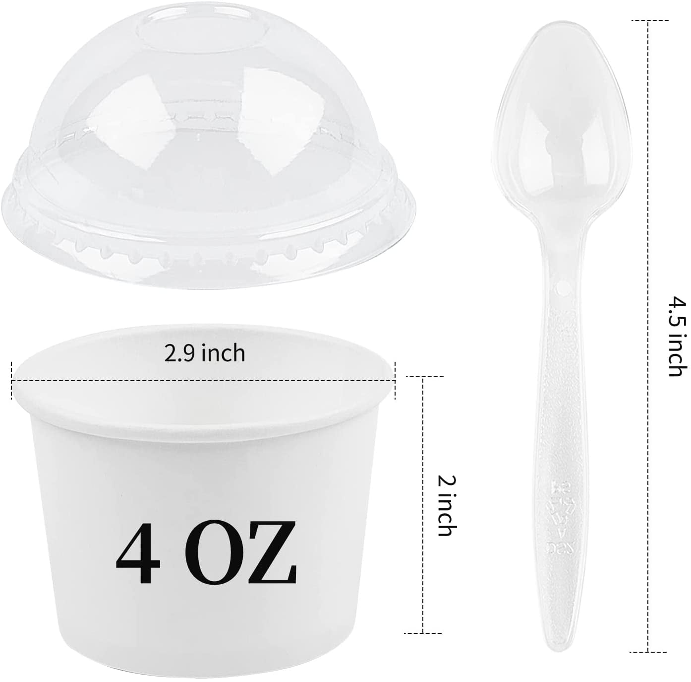 TRAHOO4 Oz Disposable Ice Cream Cups with Lids and Spoons for Freezer
