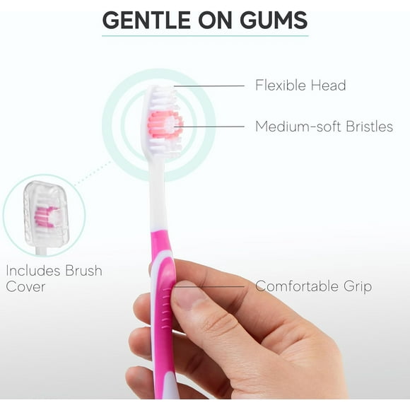TRAHOO-4 Pack Toothbrushes for Adults - Individually Wrapped Medium Bristle Toothbrushes with Covers - Pink - Convenient & Affordable Dental Care for Travel, Hotels, Airbnb, Missions & More