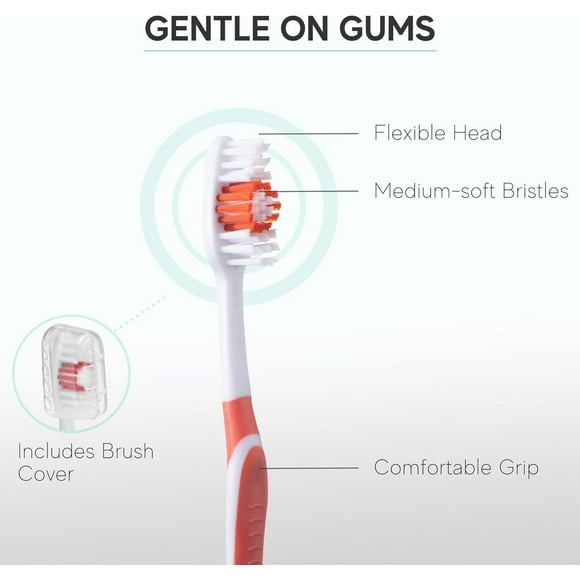 TRAHOO-4 Pack Toothbrushes for Adults - Individually Wrapped Medium Bristle Toothbrushes with Covers - Red - Convenient & Affordable Dental Care for Travel, Hotels, Airbnb, Missions & More