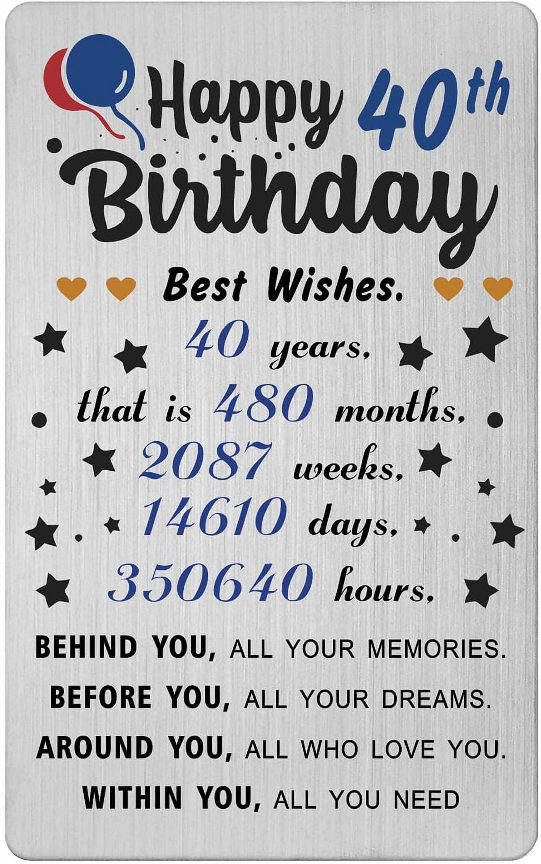 TRAHOO-40th Birthday Gifts for Men, 40 Year Old Birthday Gift Ideas, 40th Birthday Decorations for Son, 40th Birthday Gifts for Boyfriend, Metal Birthday Cards for 40 Year Old Male