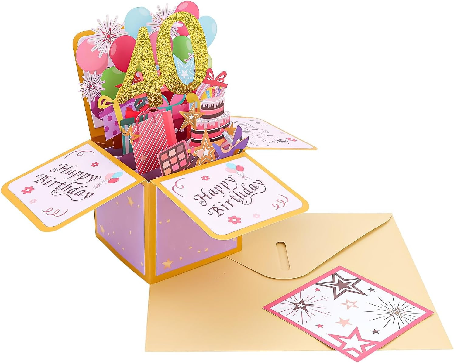 TRAHOO-40th Happy Birthday Pop Up Cards for Women Funny Birthday Gifts for Women and Men Birthday 3D Greeting Card Unique Happy Birthday Card Birthday Gift Idea (40th)