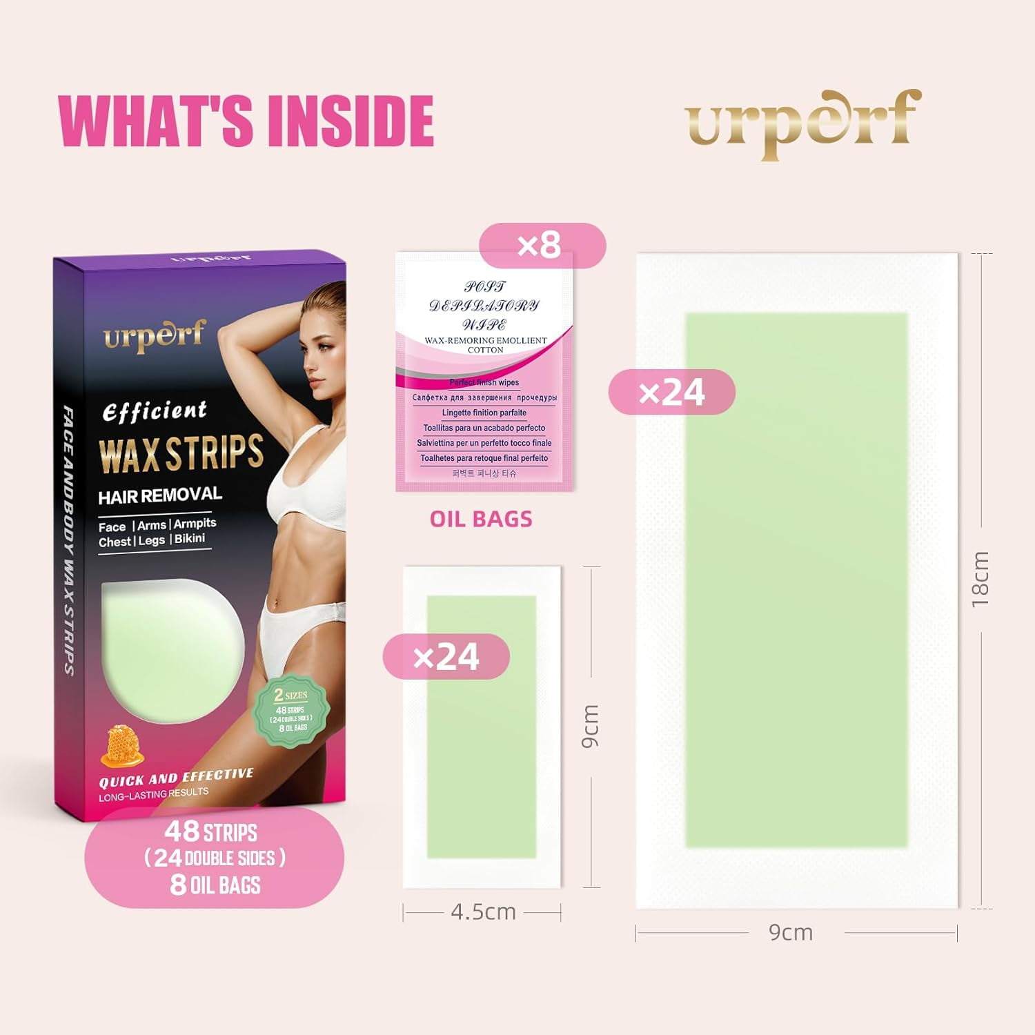 TRAHOO48 Count Wax Strips for All Skin Types Home Waxing Kit for Women