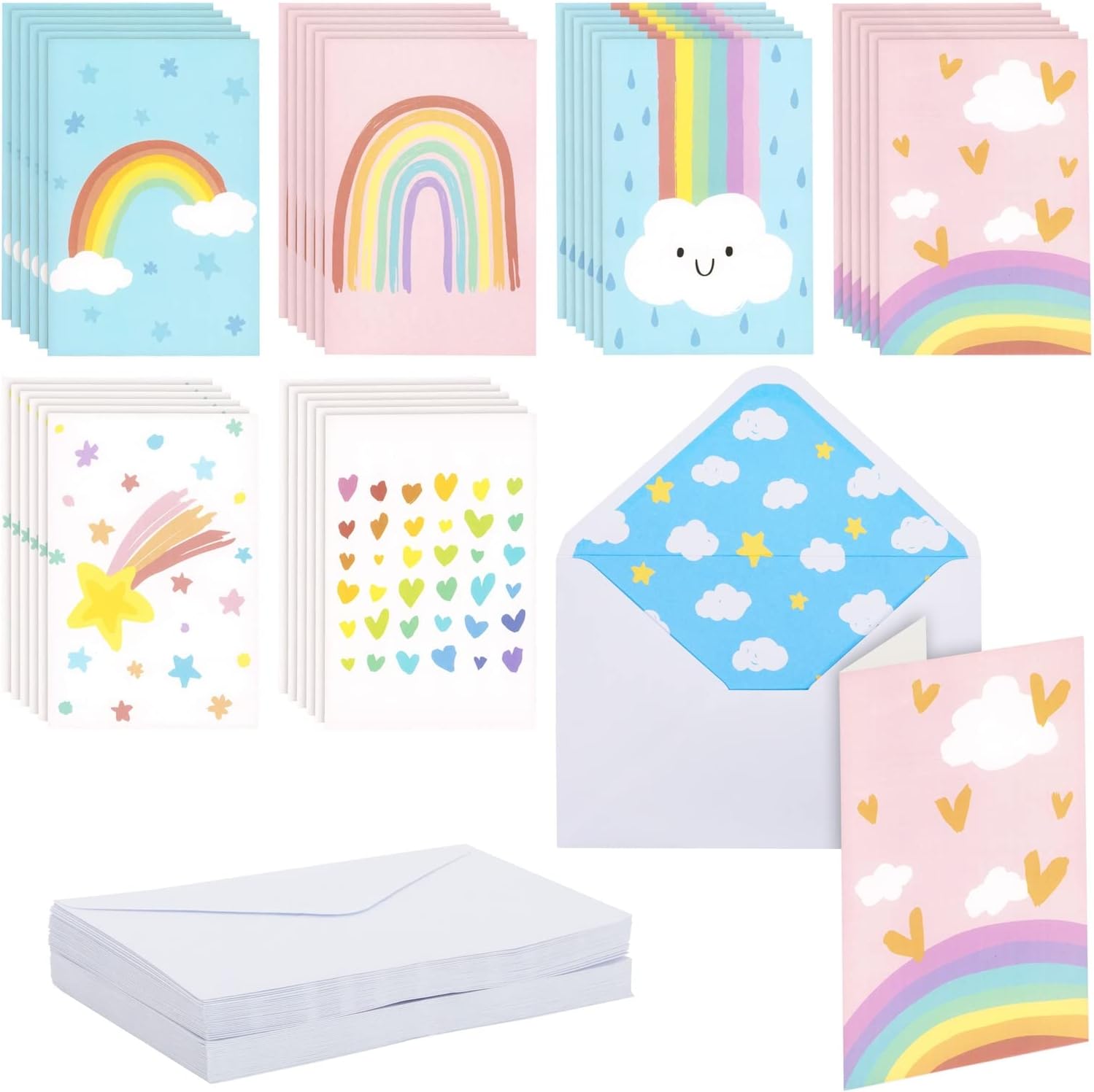 TRAHOO-48 Pack Rainbow Cards with Envelopes for Thank You, Baby Shower ...