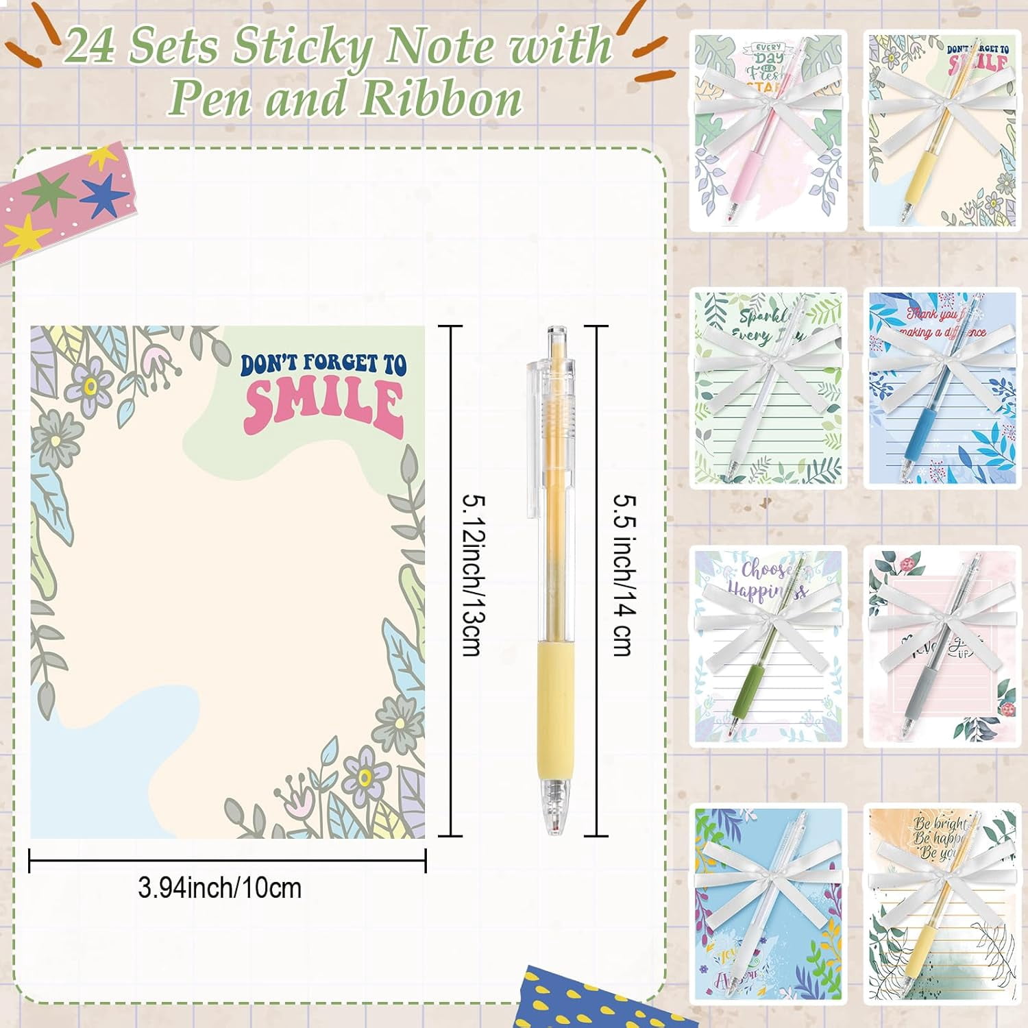 TRAHOO-48 Pcs Appreciation Sticky Note with Pens and Ribbons ...