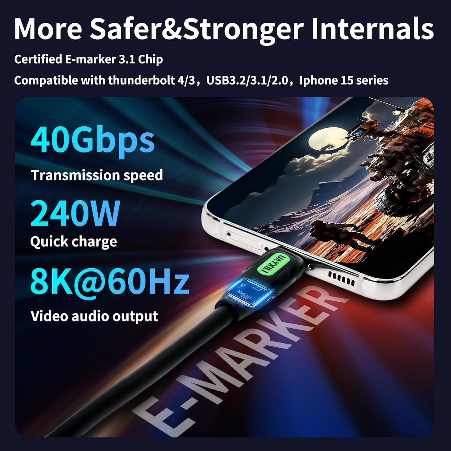 TRAHOO4FT/1.2M USB 4 Cable Compatible with Thunderbolt 4/3 Cable,240W