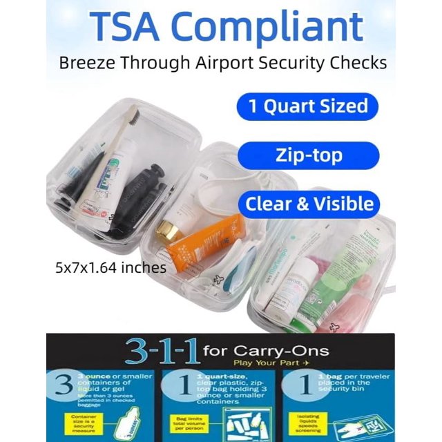 TRAHOO5 Pack Clear Quart Size Travel Bag TSA Approved Toiletry Bag