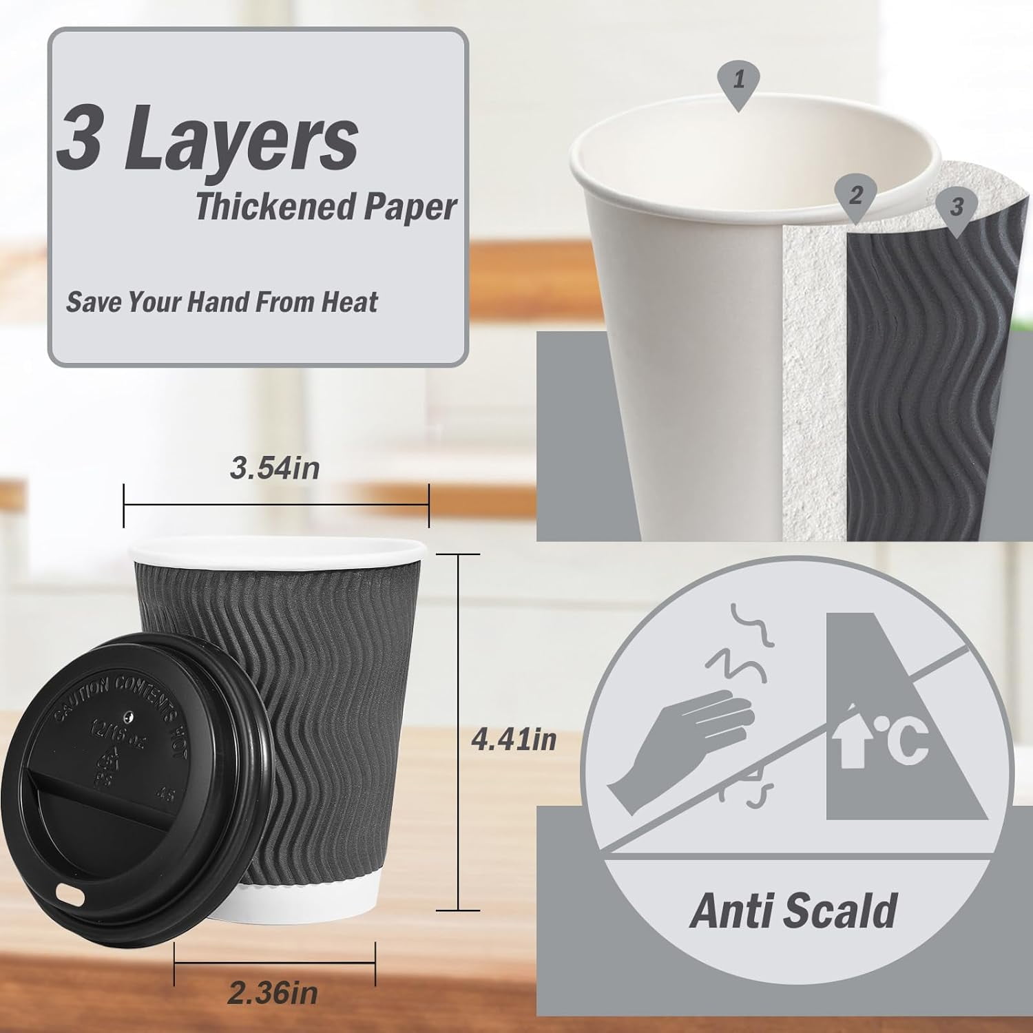 Disposable coffee cups with lids 12 oz 100 pcs sleeves paper