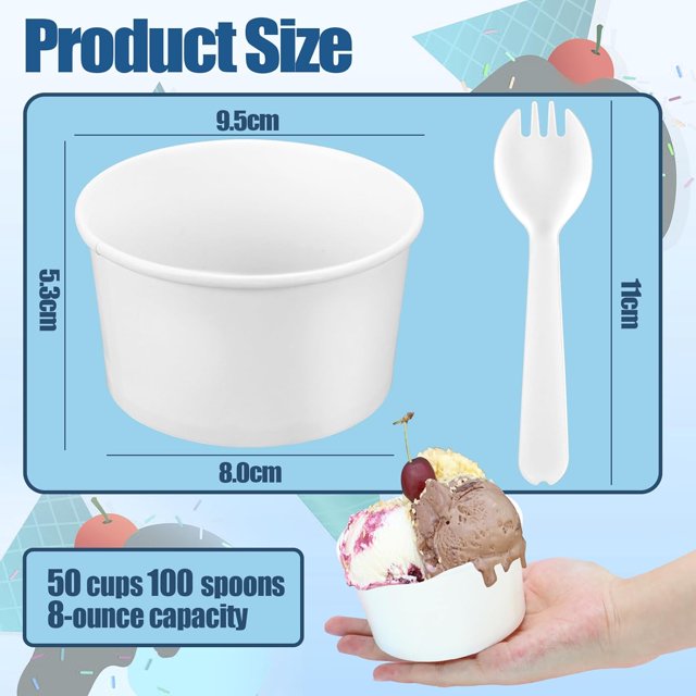 TRAHOO50 Pack Disposable Paper Ice Cream Cups Disposable Ice Cream